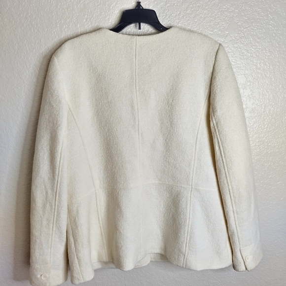 Talbots Cream Boiled Wool Blend Sweater Jacket Cardigan Blazer Size 14 - Picture 3 of 9